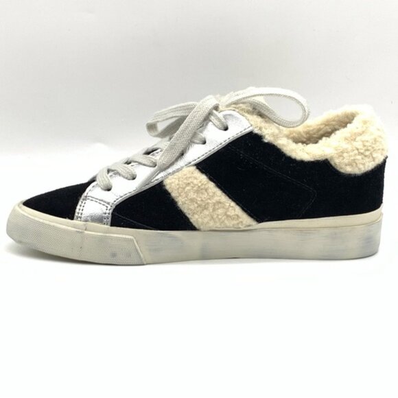 MARC FISHER LTD Mello Faux Fur-Trim Sneakers in Black Suede - Picture 5 of 13
